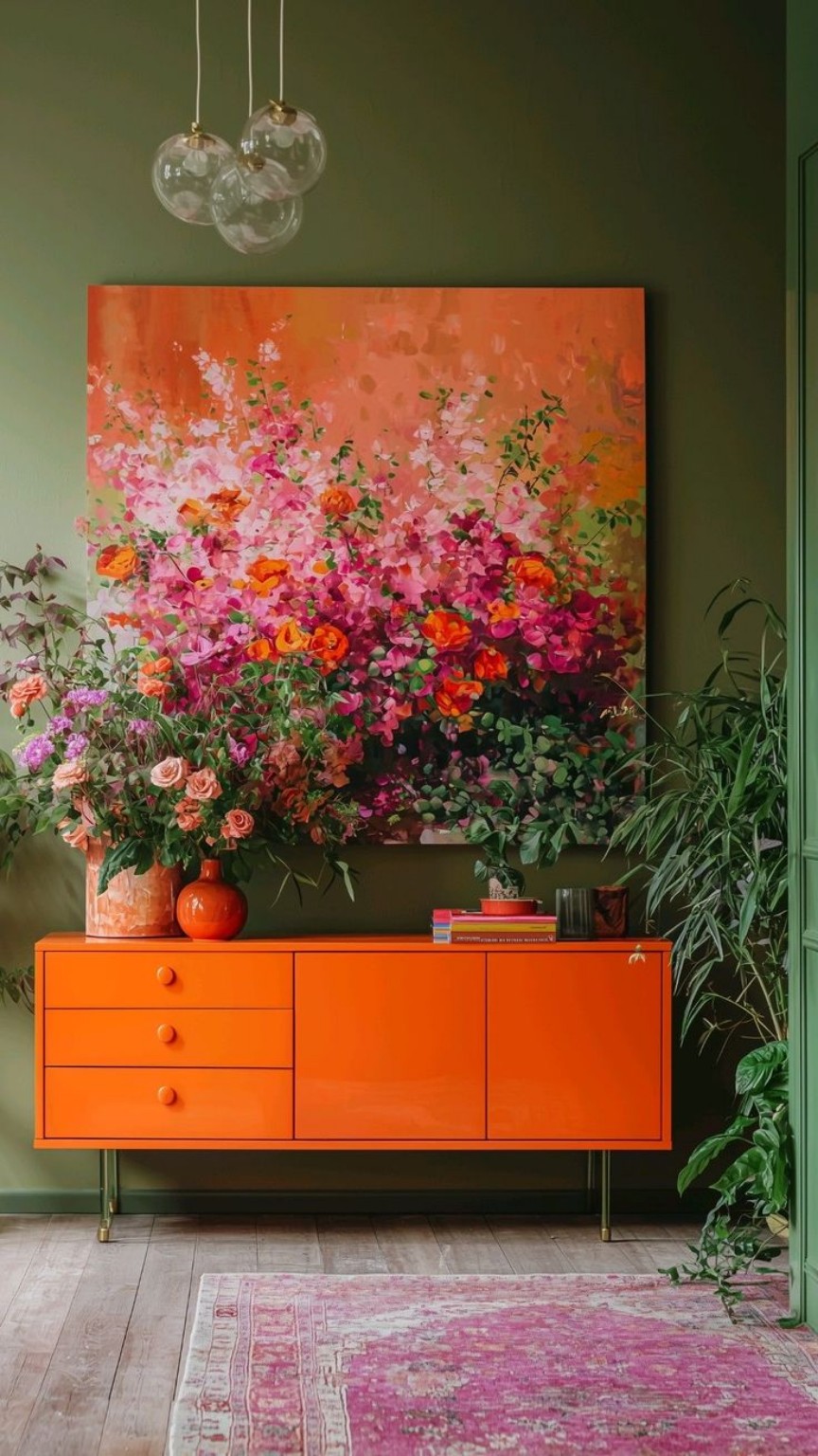 Composition florale dans un intérieur vert